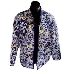 Vintage Y2K Statement Quilted Floral Jacket RQT Boho Paisley Blue Purple